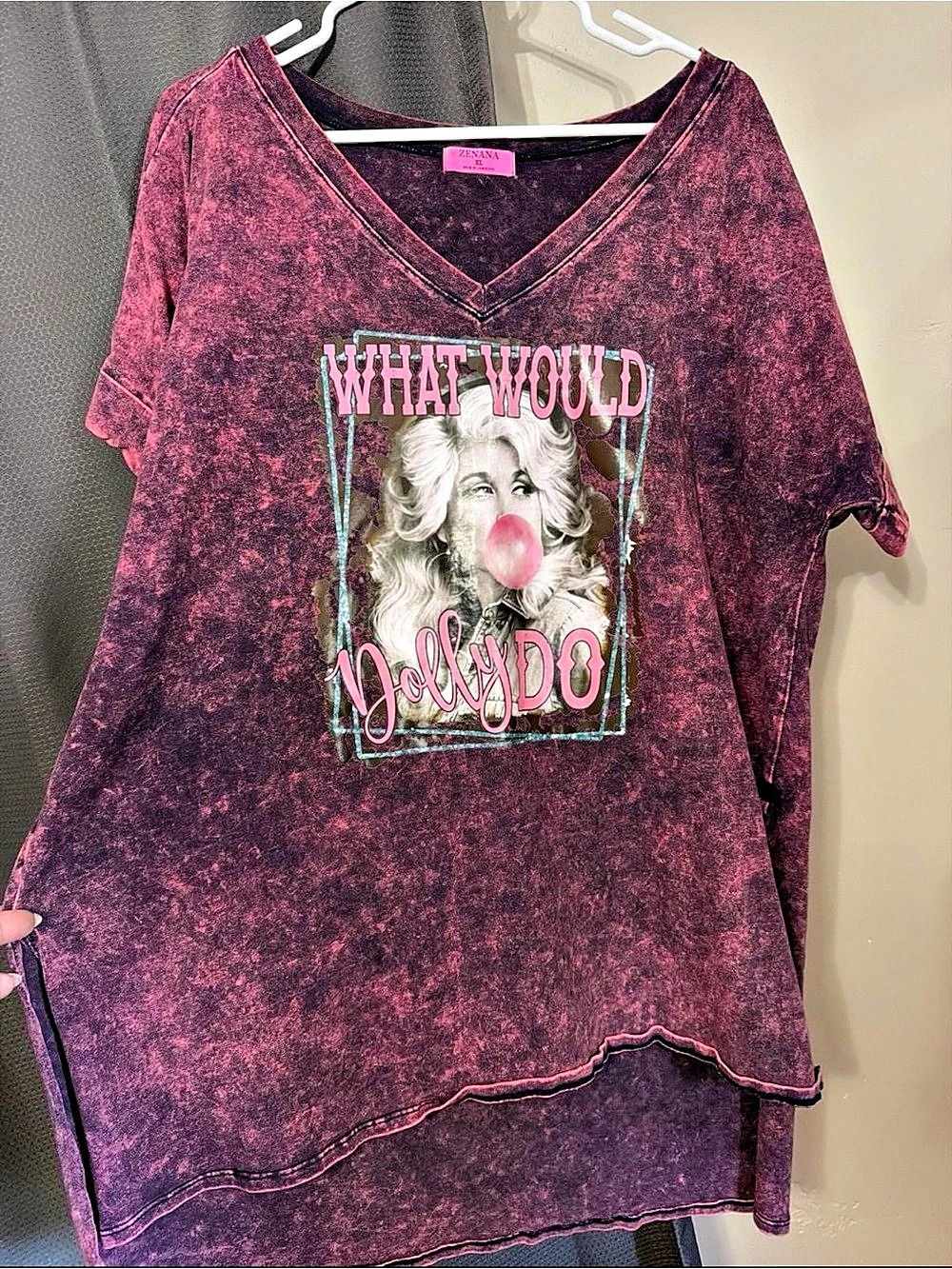 ZENANA Graphic Short Sleeve Top in Pink & Purple Size XL